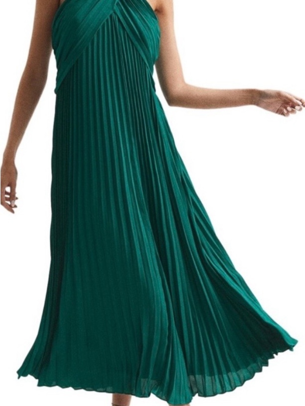 Emerald Green Pleated Halter Maxi Dress